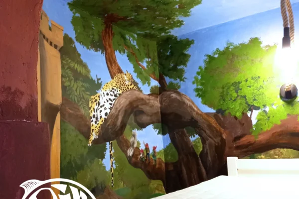 child room wall art with leopard