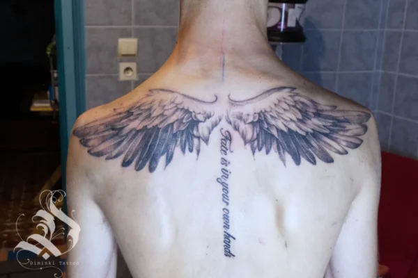 angel wings back tattoo
