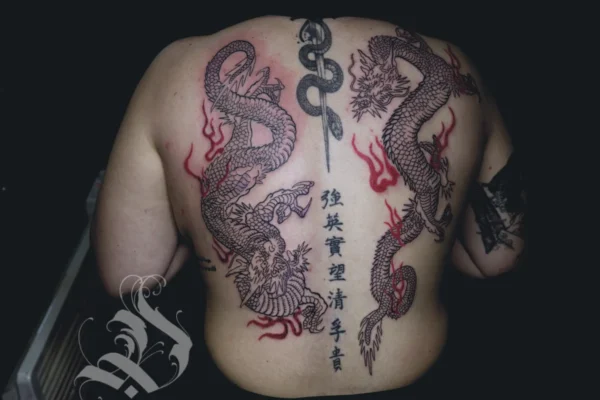 Japanese traditional dragon back tattoo